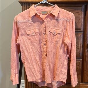 Wrangler Coral Pink Western Button-Down Shirt with Studs